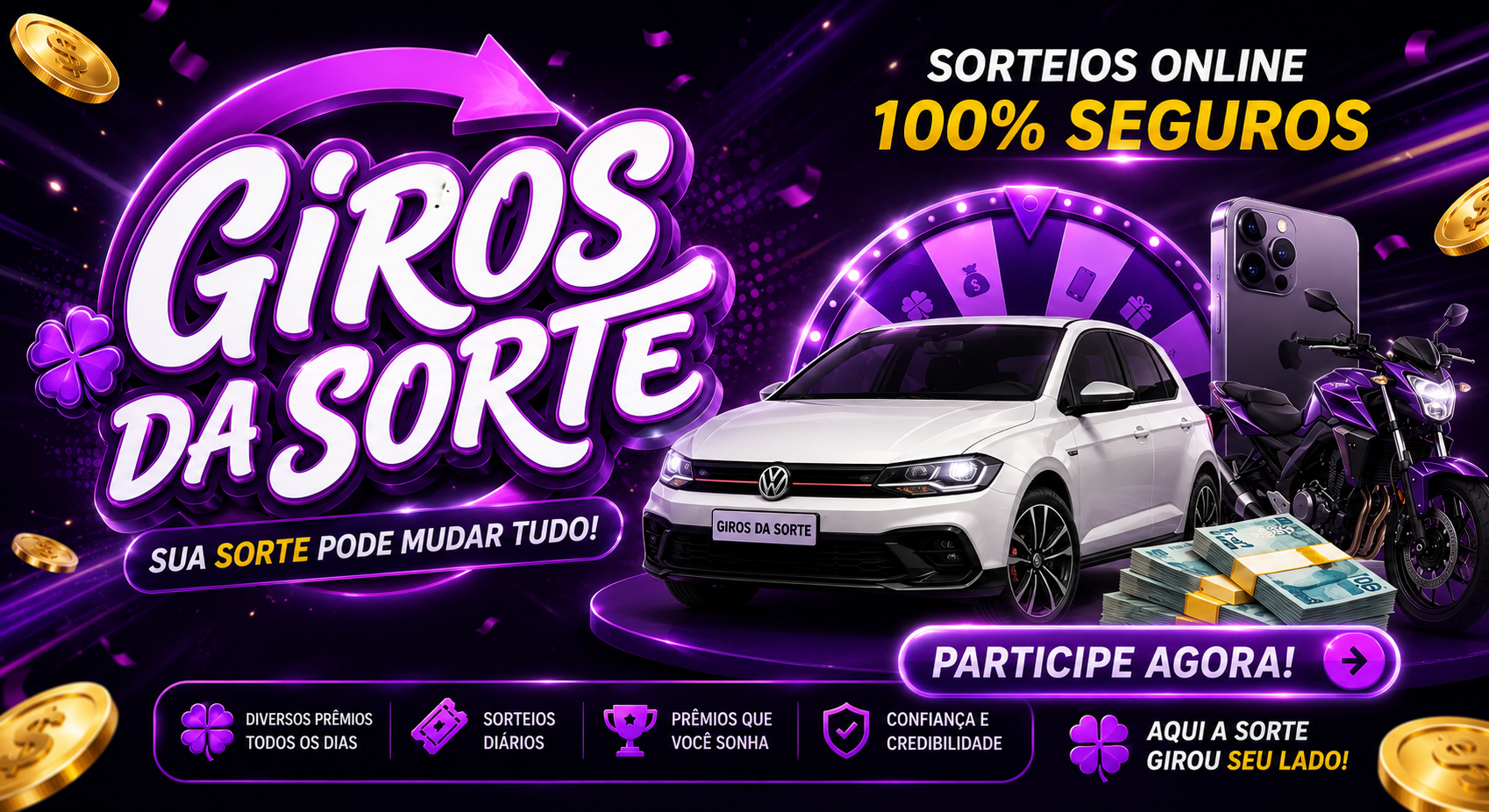 Giros da Sorte: sorteios online com diversos prêmios